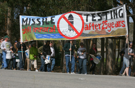 Banner leads march...