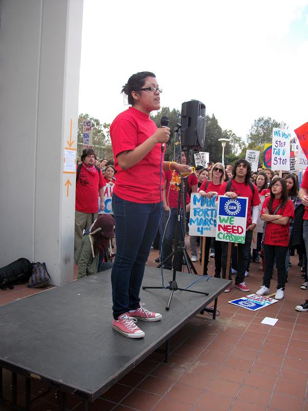 Student organizer speaks on behalf of undocumented UCR students, March 4, 2010