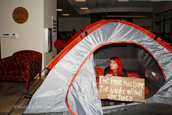 tent inside the bank...