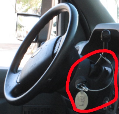 Not only do the drivers leave the key in the Orbit buses at Tempe Transit Center, the keys are wired to the transmission shift lever making it a trivial task for thieves to steal orbit buses
