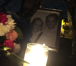 Vigil for O'Day, Helen, Barry, and Carol-Ann Short, killed by racist terrorists in Fontana